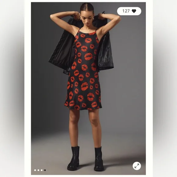 NWT Anthropologie Black and Red Lip Print Dress - Picture 2 of 4